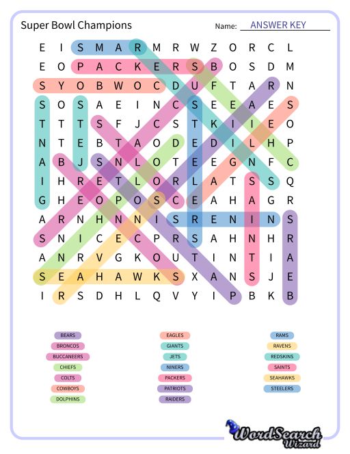 Super Bowl Champions Word Search Puzzle