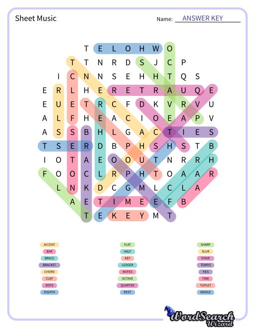 Sheet Music Word Search Puzzle