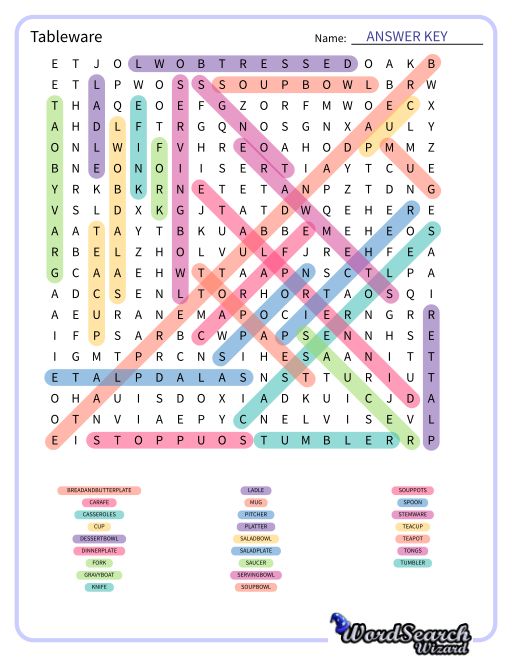 Tableware Word Search Puzzle
