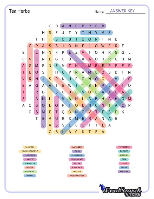 Tea Herbs Word Search Puzzle
