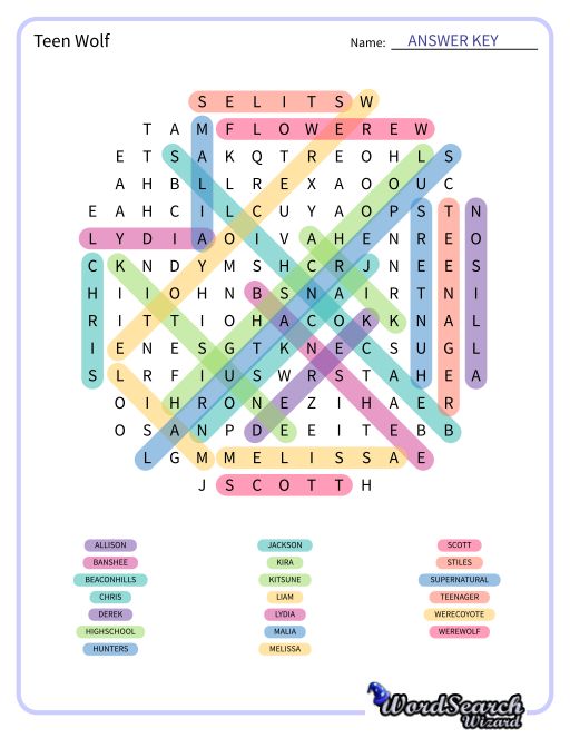 Teen Wolf Word Search Puzzle