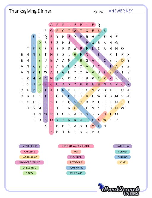 Thanksgiving Dinner Word Search Puzzle