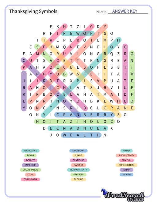 Thanksgiving Symbols Word Search Puzzle