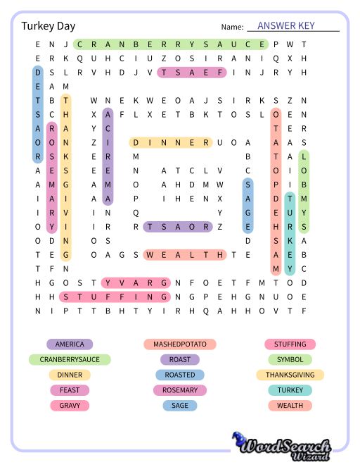 Turkey Day Word Search Puzzle