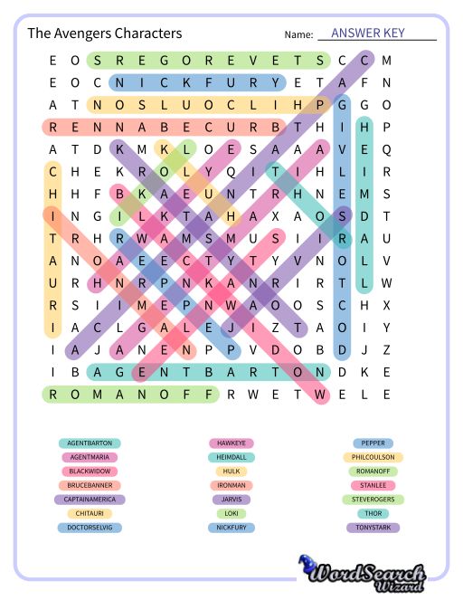The Avengers Characters Word Search Puzzle