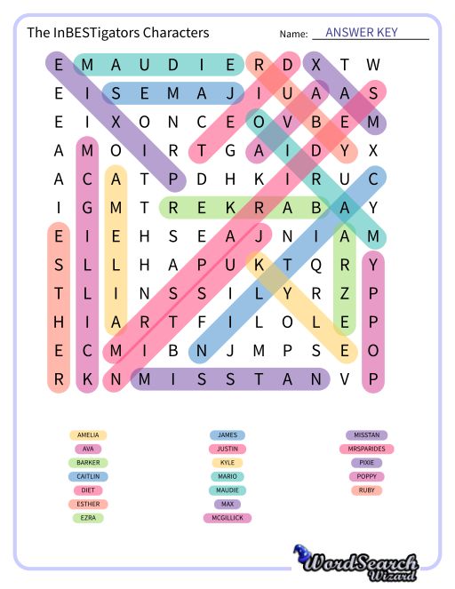 The InBESTigators Characters Word Search Puzzle