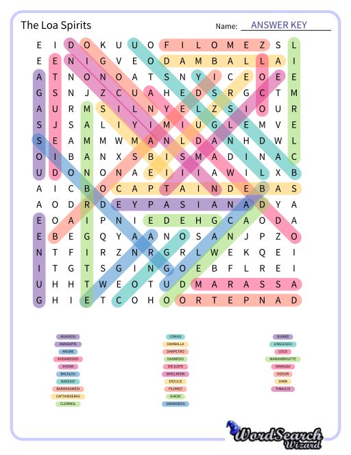 The Loa Spirits Word Search Puzzle