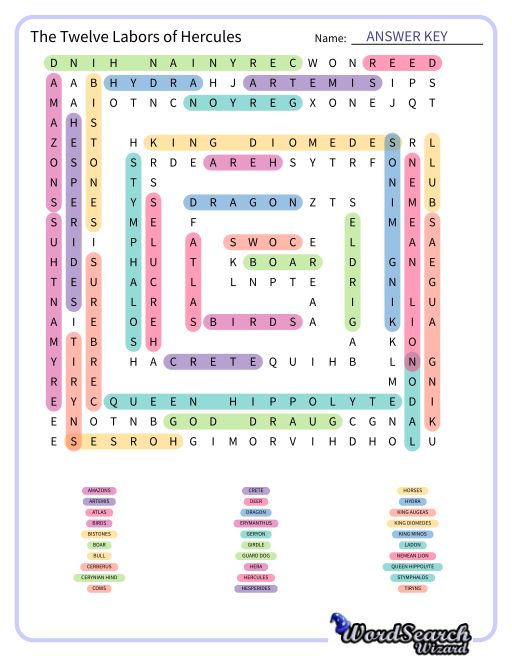 The Twelve Labors of Hercules Word Search Puzzle