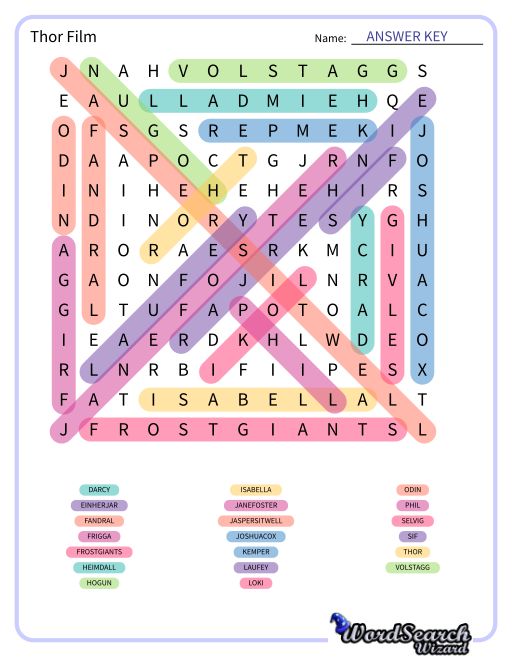 Thor Film Word Search Puzzle