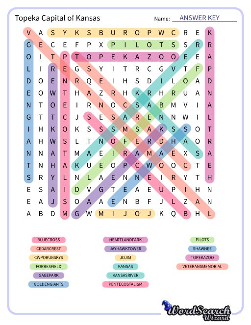 Topeka Capital of Kansas Word Search Puzzle