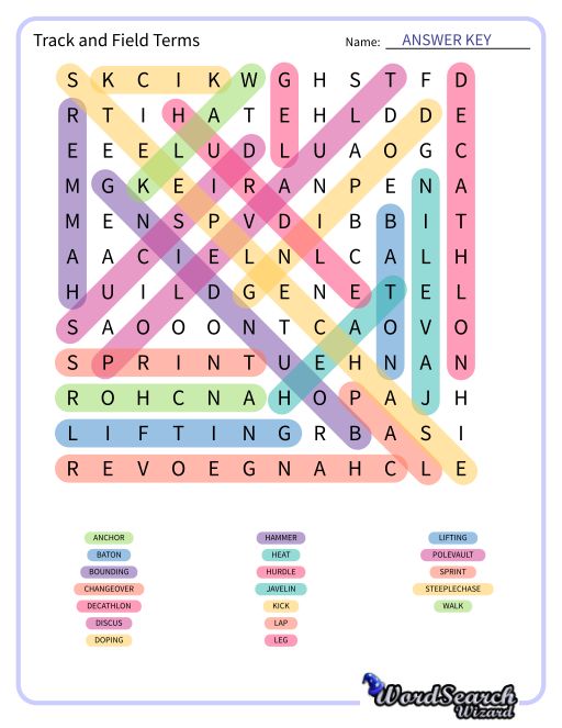 Track and Field Terms Word Search Puzzle