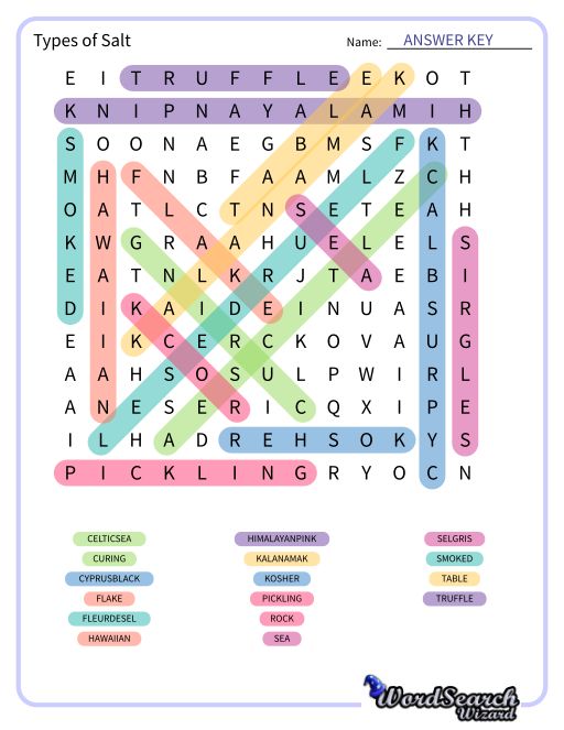 Types of Salt Word Search Puzzle