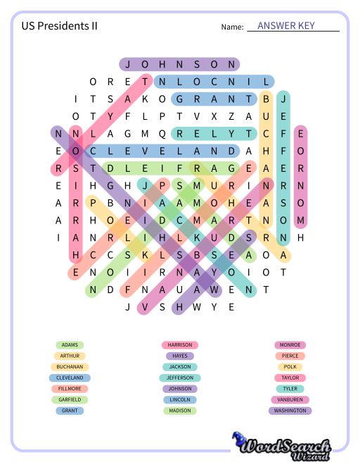 US Presidents II Word Search Puzzle
