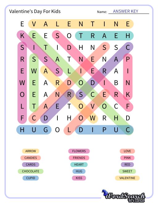 Valentine's Day For Kids Word Search Puzzle