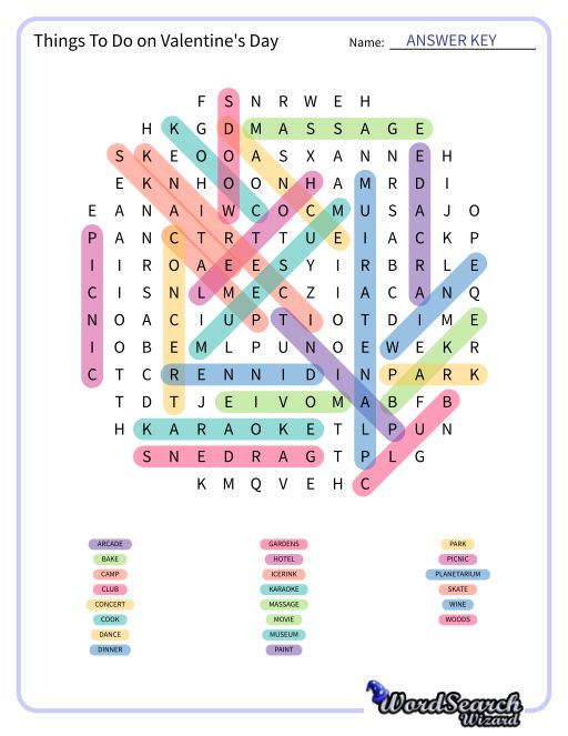 Things To Do on Valentine's Day Word Search Puzzle