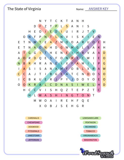 The State of Virginia Word Search Puzzle