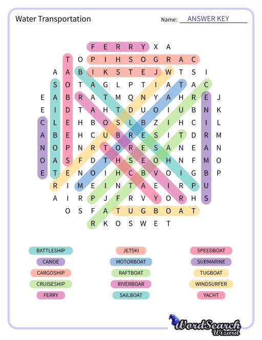 Water Transportation Word Search Puzzle