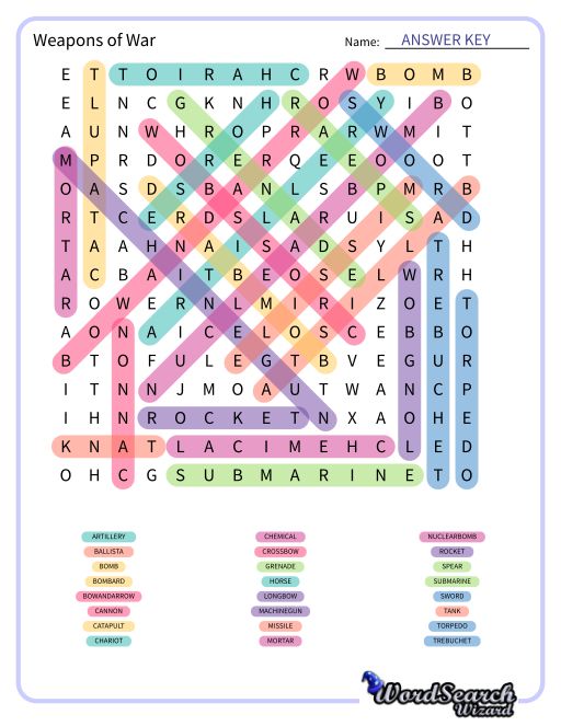 Weapons of War Word Search Puzzle