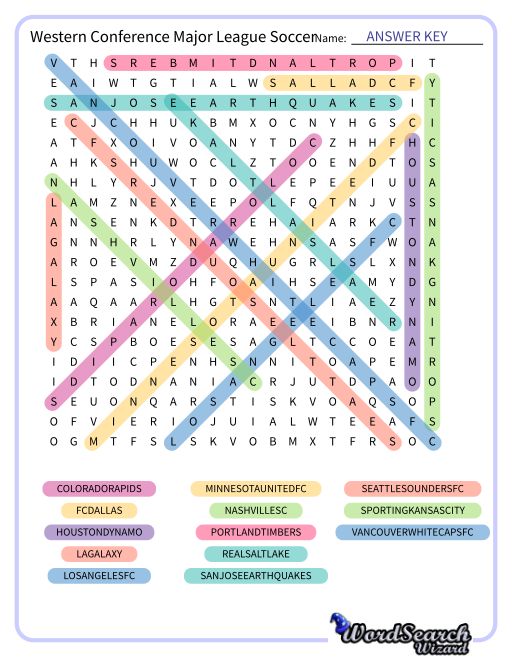 Western Conference Major League Soccer Word Search Puzzle