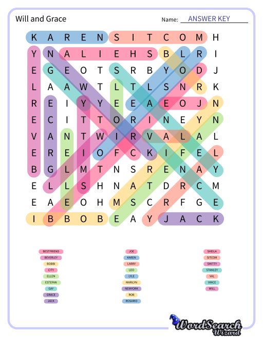 Will and Grace Word Search Puzzle