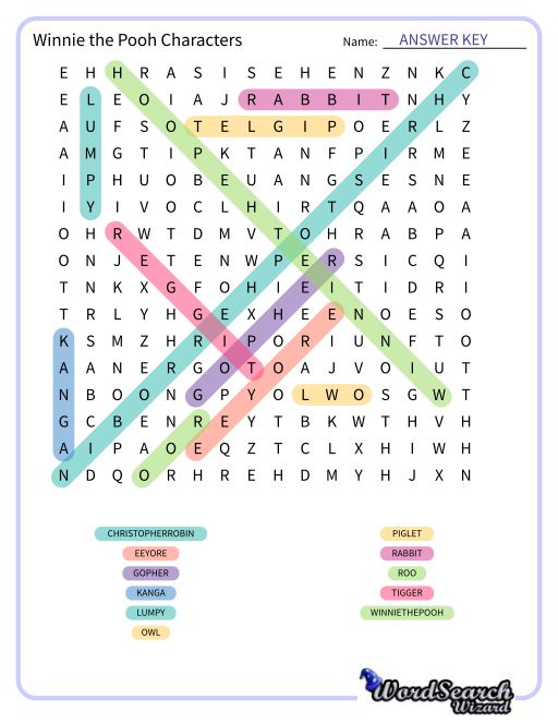 Winnie the Pooh Characters Word Search Puzzle