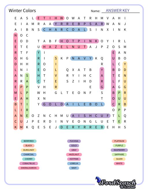 Winter Colors Word Search Puzzle