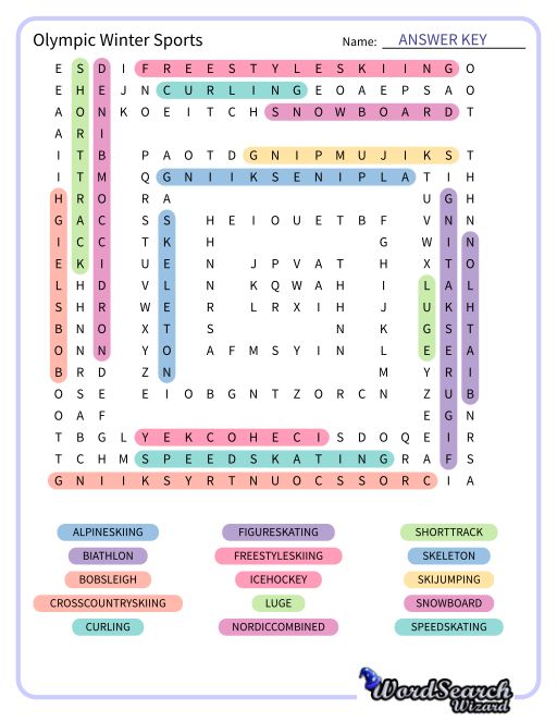 Olympic Winter Sports Word Search Puzzle