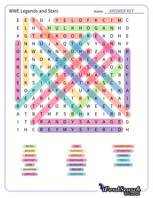 WWE Legends and Stars Word Search Puzzle