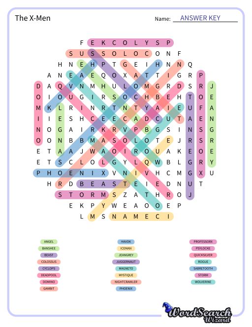 Word Search Puzzle The X Men