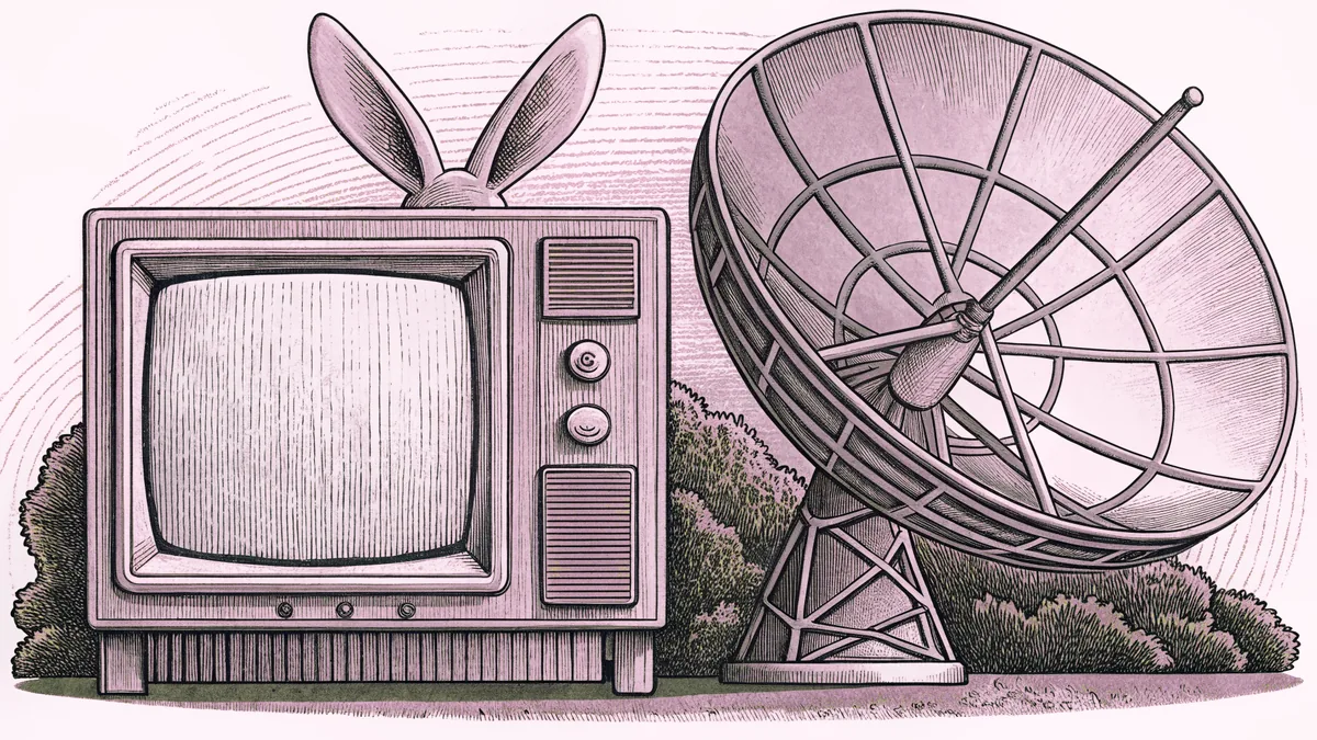 Television and satellite transmission equipment displayed on a broadcast control-room workstation.