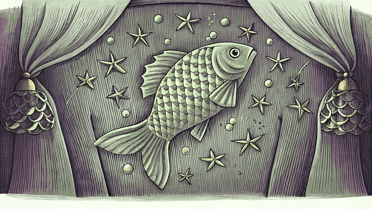 Paper fish April Fools prank decoration with jester bells and confetti