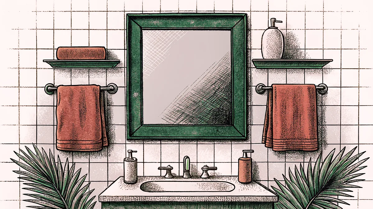 A bathroom interior showing fixtures and accessories.