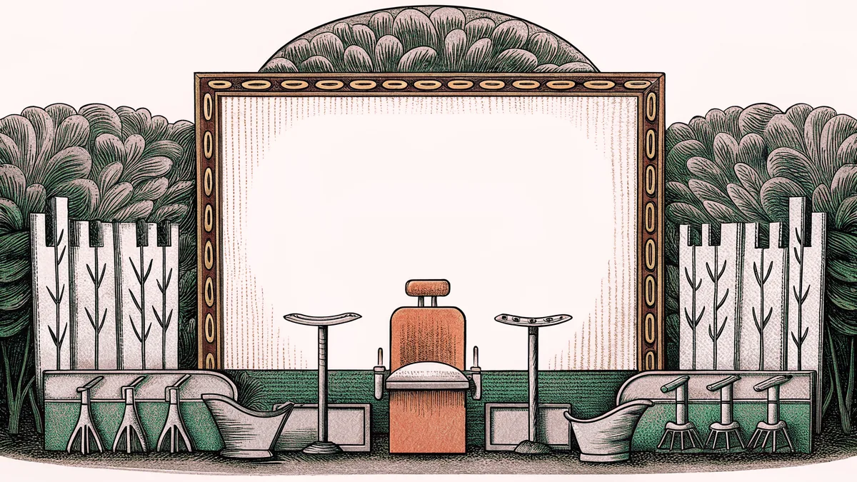 Dentist's office with patient in chair and tools arranged nearby.