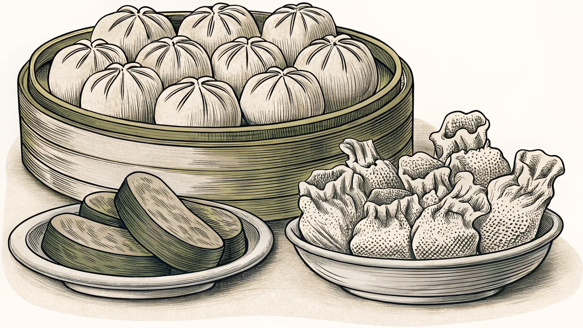 Steaming dim sum and roasted duck celebrate Cantonese cuisine.