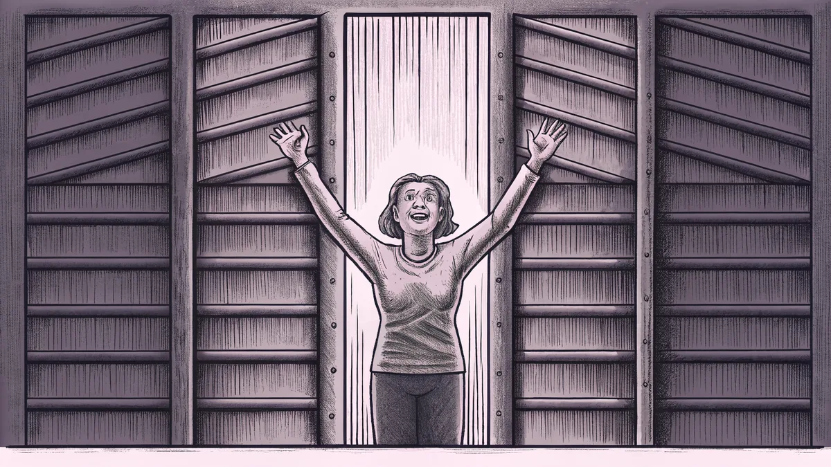 Person with arms outstretched showing joy and celebration with bright expression