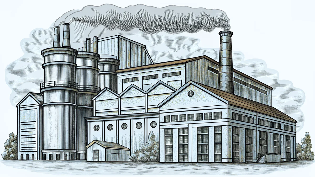 Industrial steel mills and mountains dominate a historic city skyline