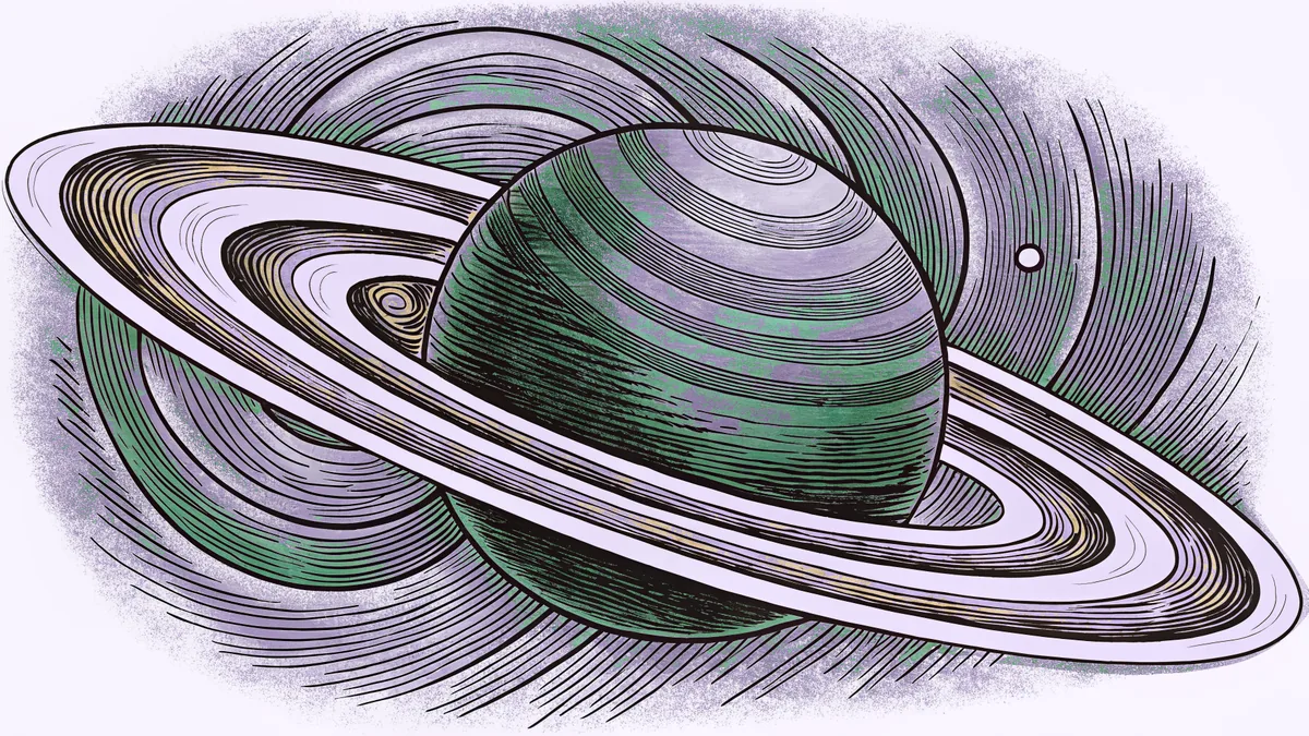 A luminous accretion disc of gas spiralling around a dark sphere in space.