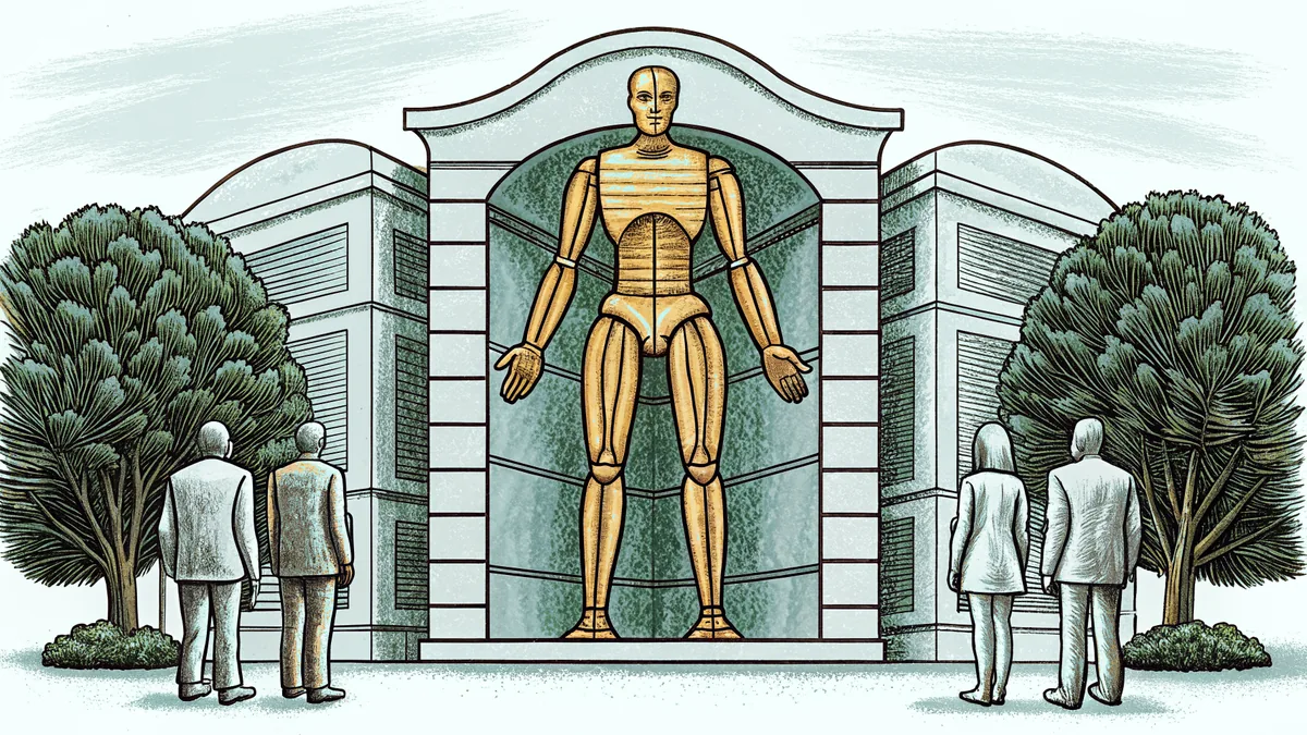 A wooden anatomical model shows human body parts and skeletal structure.