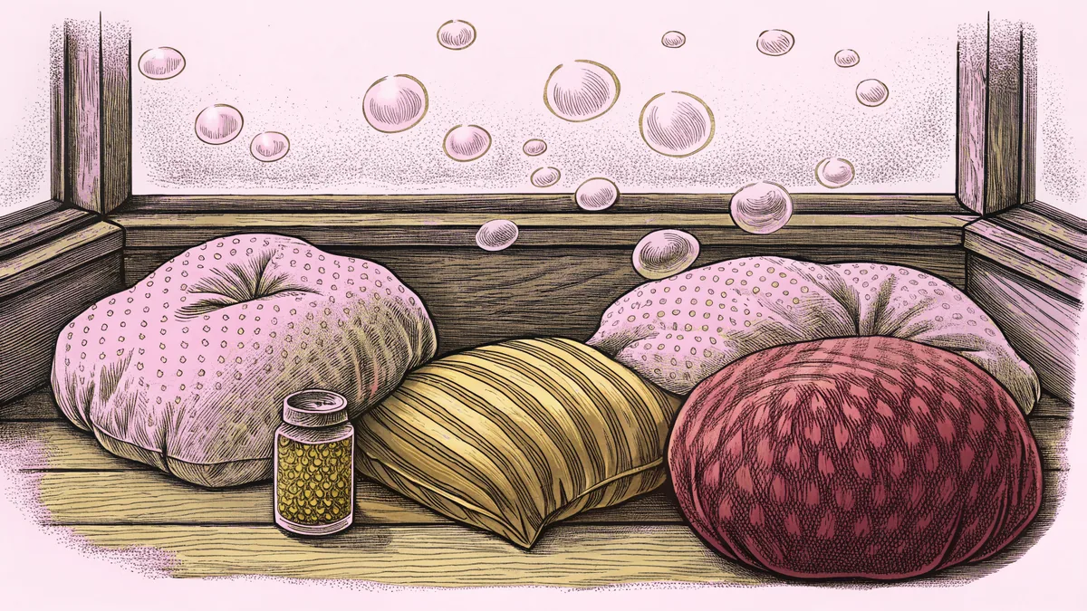 Peaceful calm-down corner with plush beanbag, soft pillows, and glittering sensory jar
