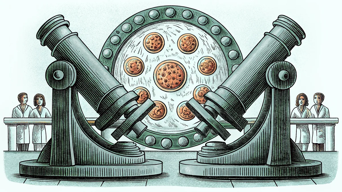 Scientific cell diagram showing internal organelles viewed through a high-powered microscope.