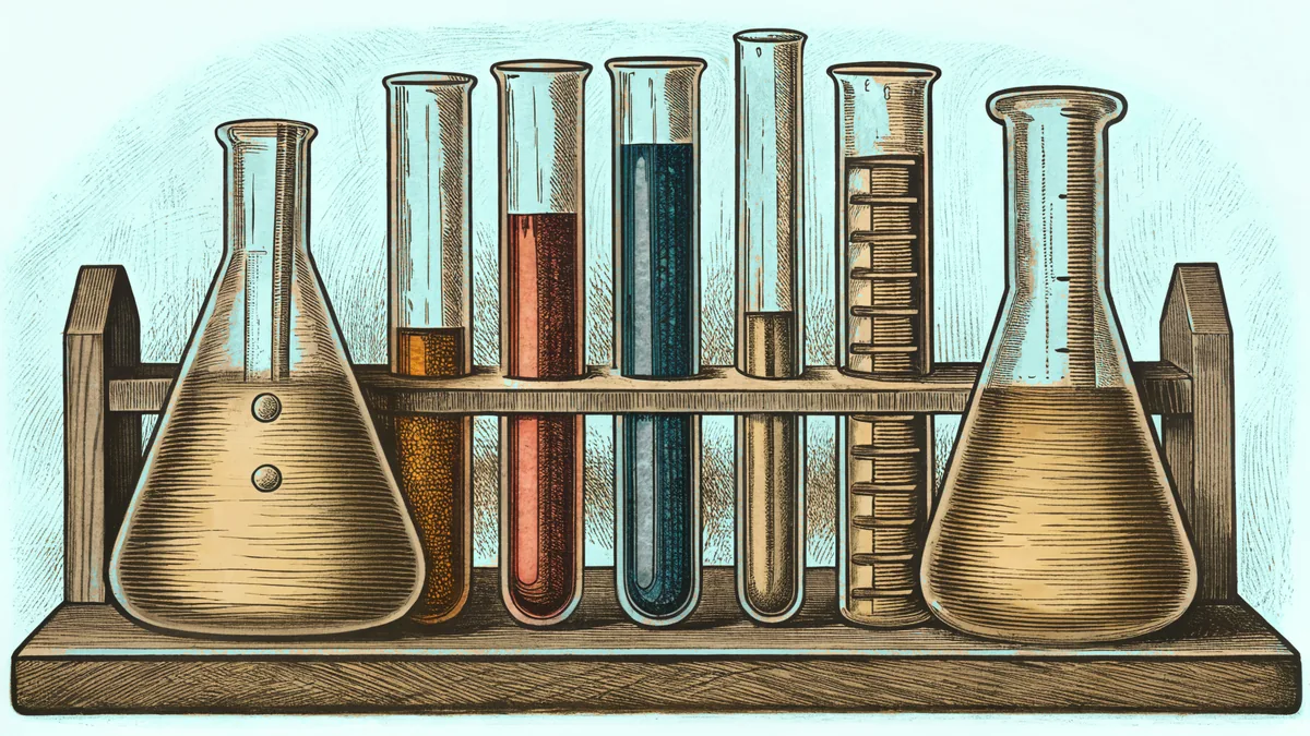 Bubbling beakers and test tubes with colorful chemical reactions.