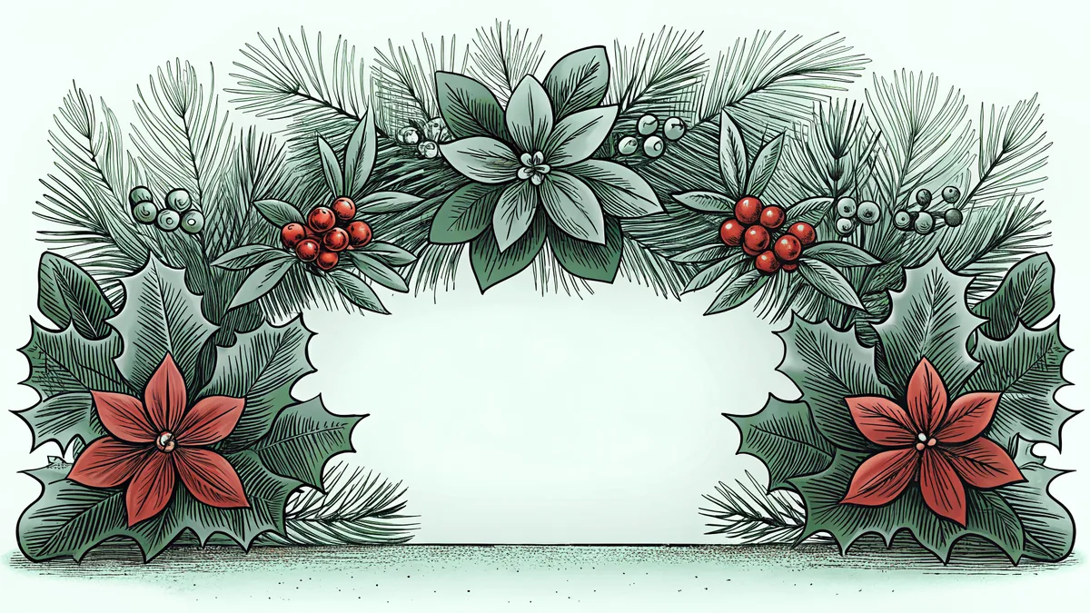 Festive wreath made from holly, greenery, and cranberries with red poinsettia accent