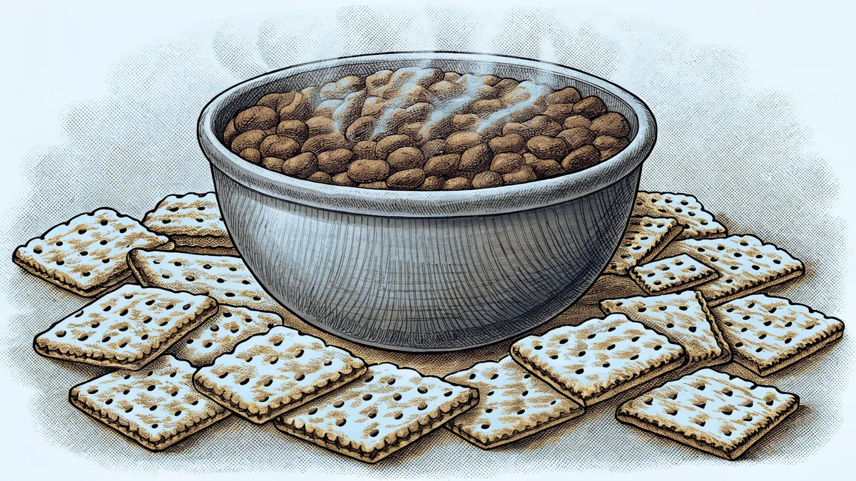 A bowl of Cincinnati-style chili topped with cheese and oyster crackers.