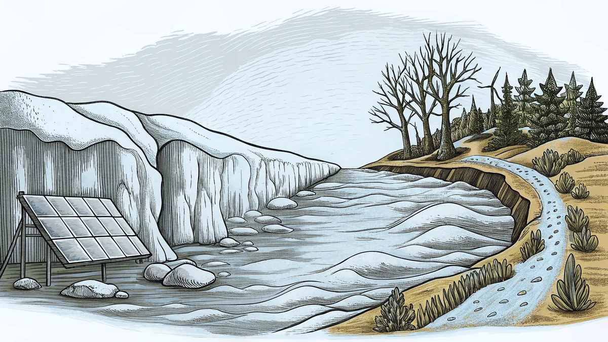 Melting beside drought-stricken landscape, a glacier meets renewable energy