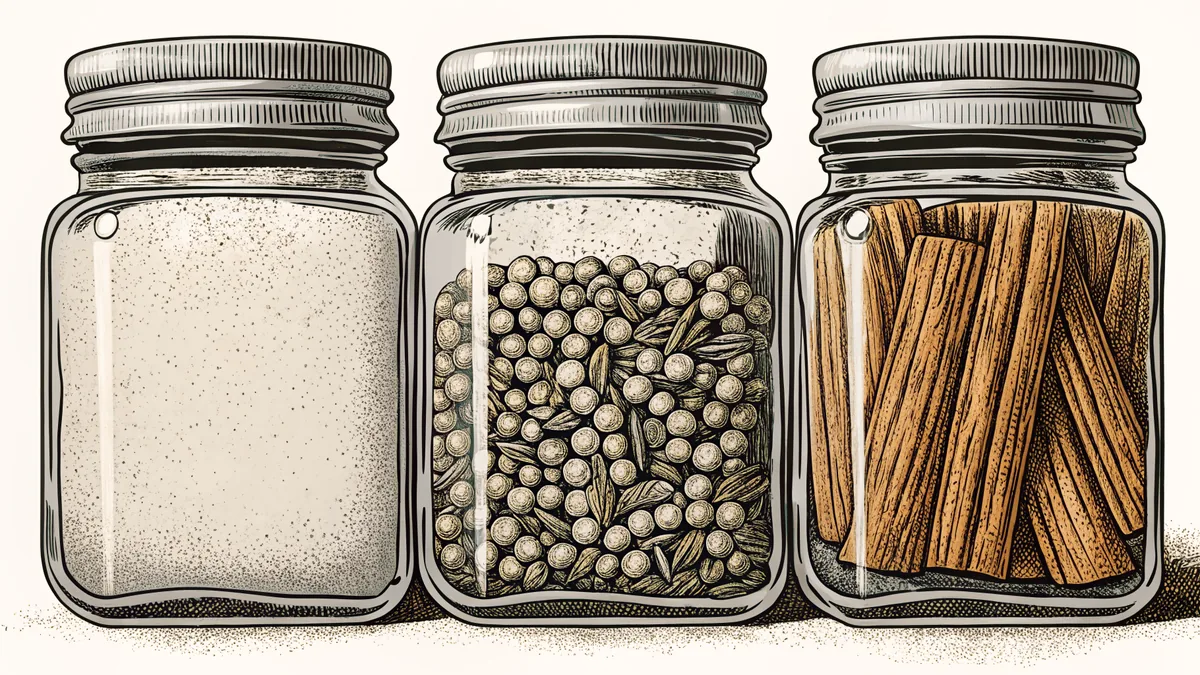 Colorful spice jars arranged neatly in a kitchen rack.