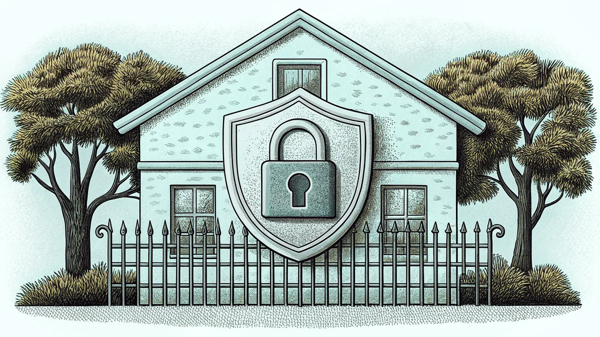 Cybersecurity imagery with a digital padlock, protective shield, biometric icon.