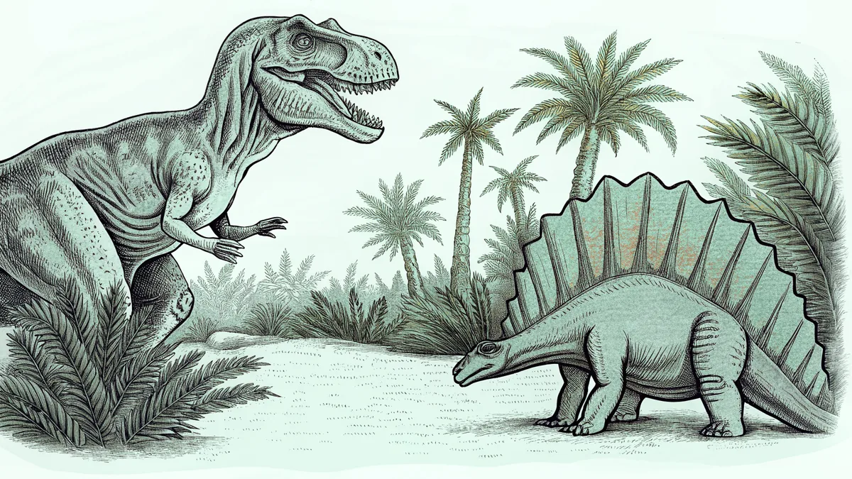 Prehistoric predators including T-Rex and Spinosaurus dominate a dangerous ancient landscape.