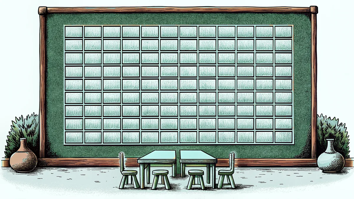 A chalkboard displaying decimal fractions and place value concepts above a student's workspace with paper.