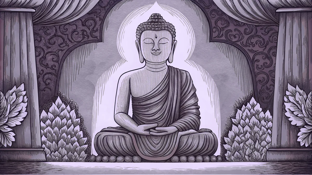 A tranquil Buddha statue presides over a sacred temple space devoted to spiritual practice.