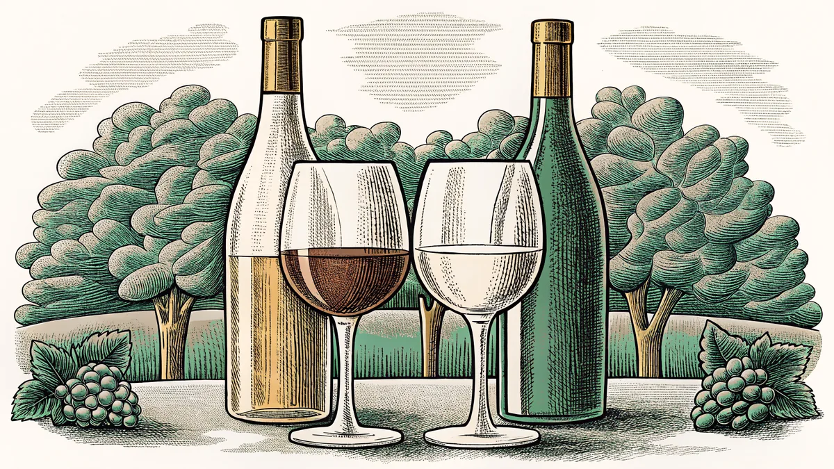 Wine glasses and bottles displaying different varietals on a tasting table.